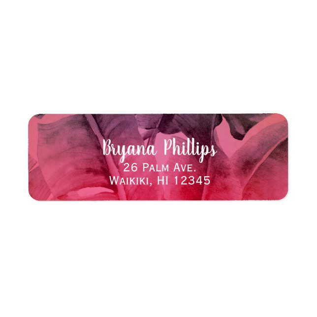 Pink Tropical Summer Palm Leaves Luau Party Label (Front)