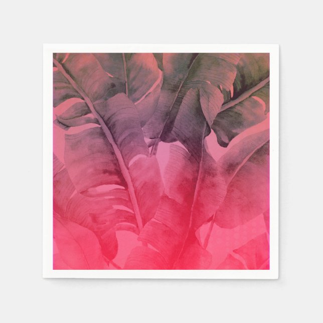 Pink Tropical Summer Palm Leaves Luau Party Napkins (Front)