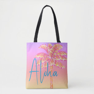 Pink Tropical Sunset Palm Tree Aloha Outdoor Tote Bag