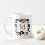Pink Tropical Variegated Houseplants Monogram Coffee Mug<br><div class="desc">Customizable mug featuring floral frame of variegated monstera,  stromanthe or triostar,  ficus elastica,  pink princess philodendron and other tropical plants. This houseplants mug is a perfect gift for plant lovers.</div>