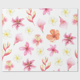 Pink Tropical Watercolor Floral Pattern Wrapping Paper