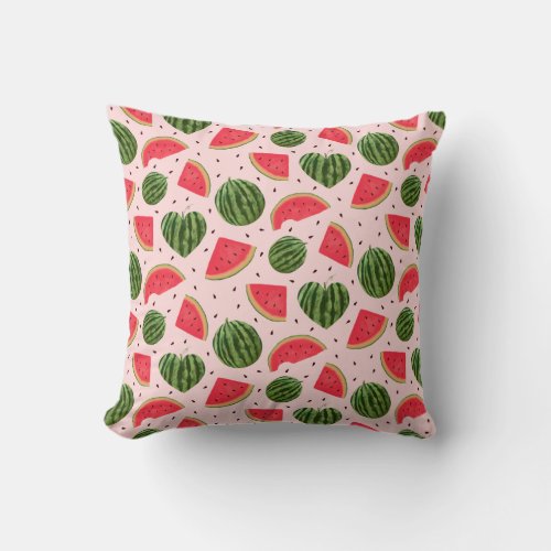 Pink Tropical Watermelon Pattern Throw Pillow