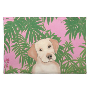 Pink Tropical Yellow Lab Cloth Placemat