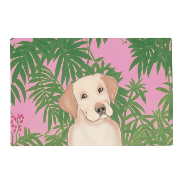 Pink Tropical Yellow Lab Laminated Placemat (Front)