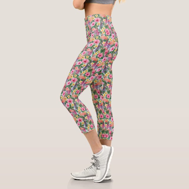 Pink Tropics  Capri Leggings (Left)