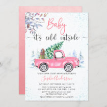 Pink Truck Baby It's Cold Outside Girl Baby Shower Invitation