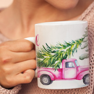Pink Truck Christmas Adventure Two-Tone Coffee Mug