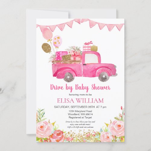 Pink Truck Drive by Shower Invitation