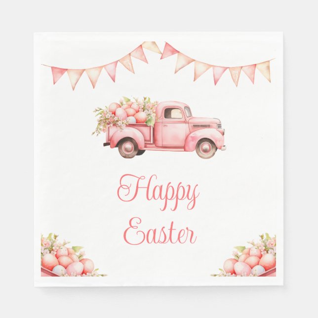Pink Truck Easter Egg Hunt Napkins (Front)