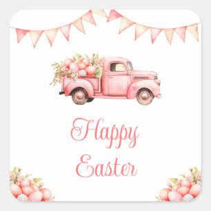 Pink Truck Easter Egg Hunt Square Sticker