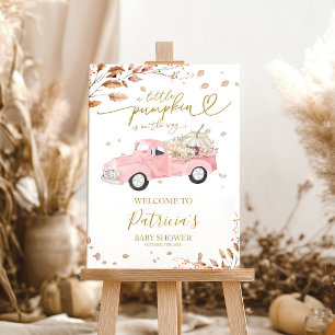 Pink Truck Fall Girl Baby Shower Welcome Sign