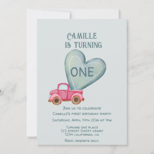 pink truck & heart birthday Invitation