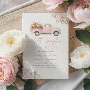 Pink Truck Little Pumpkin Girl Baby Shower Invitation