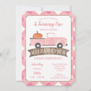 Pink Truck Little PUMPKIN Girl First Birthday Invitation
