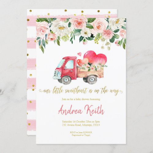 Pink Truck Our Little Sweetheart Invitation