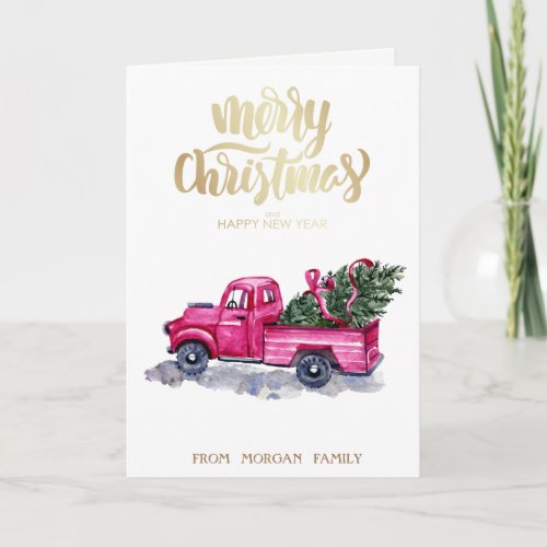 Pink Truck Pine Tree Christmas   Holiday Card