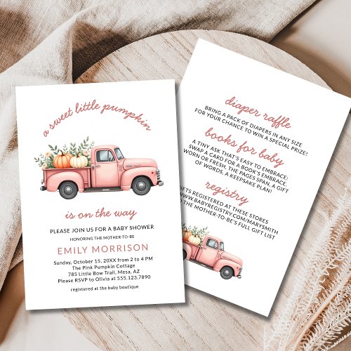 Fall Little Pumpkin Pink baby shower invitation