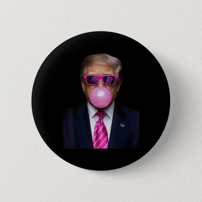 Pink Trump Bubble Gum Gift 2024 Vote President Fun Button (Front)