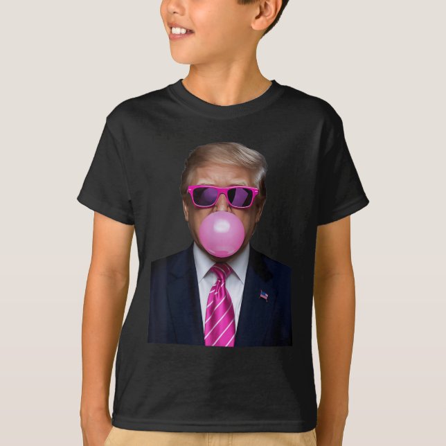 Pink Trump Bubble Gum Gift 2024 Vote President Fun T-Shirt (Front)