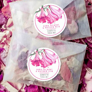 Pink trumpet lily floral art wedding confetti classic round sticker