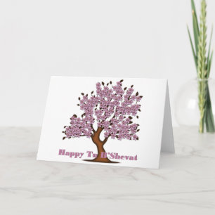 Pink Tu B'Shevat Flower Tree Holiday Card