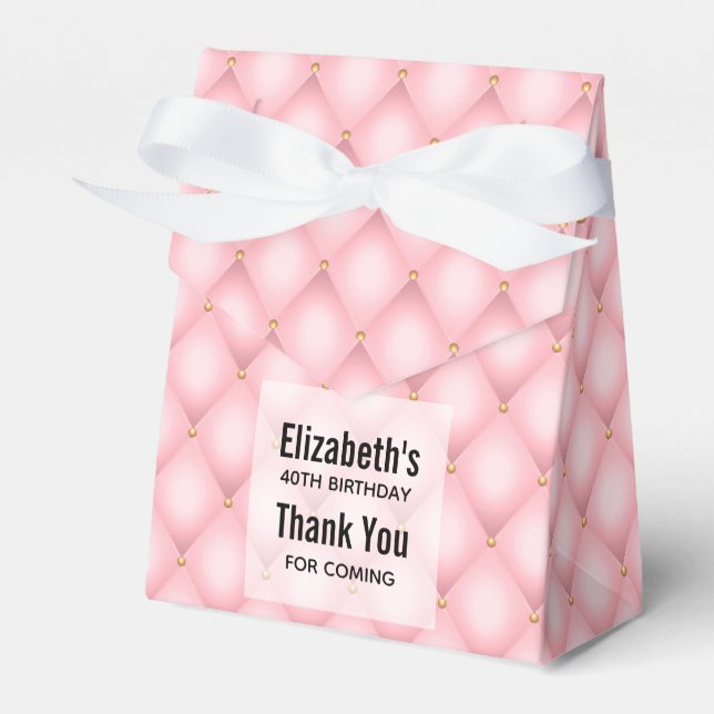 Pink Tufted Diamond Pattern Birthday Thank You Favor Boxes (Front Side)