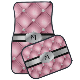 Pink Tufted Personalized Monogram Car Mats