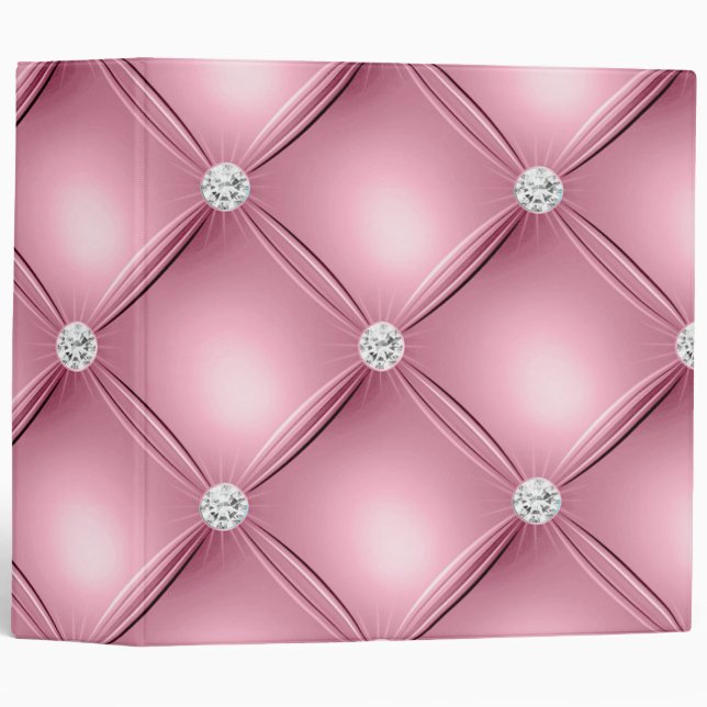 Pink Tufted Small Square Decorative Pattern 3 Ring Binder (Front/Spine)