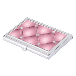 Pink Tufted Small Square Decorative Pattern Business Card Case