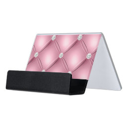 Pink Tufted Small Square Decorative Pattern Desk Business Card Holder