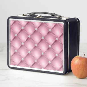 Pink Tufted Small Square Decorative Pattern Metal Lunch Box