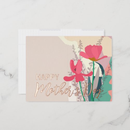 Pink Tulilps Modern Floral Happy Mothers Day  Foil Holiday Postcard