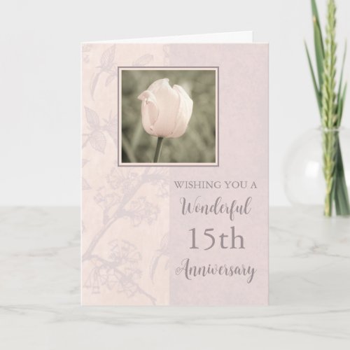 Pink Tulip 15th Wedding Anniversary Card