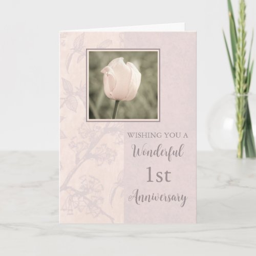 Pink Tulip 1st Wedding Anniversary Card