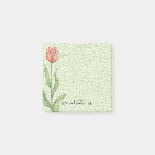 Pink Tulip Add Name 3x3 Post_it Notes