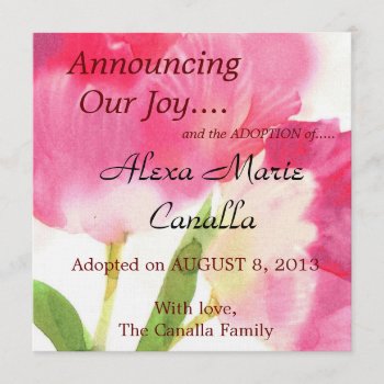 Pink Tulip Adoption Announcement Card by AdoptionGiftStore at Zazzle