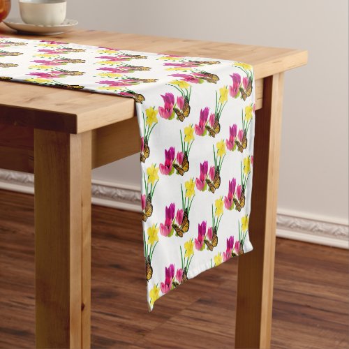 Pink Tulip and Yellow Daffodils  Spring Season Short Table Runner