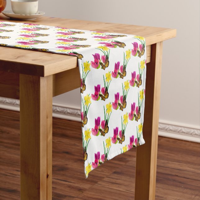 Pink Tulip and Yellow Daffodils  Spring Season Short Table Runner (In Situ)