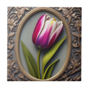 Pink Tulip Art Nouveau Design,  Ceramic Tile