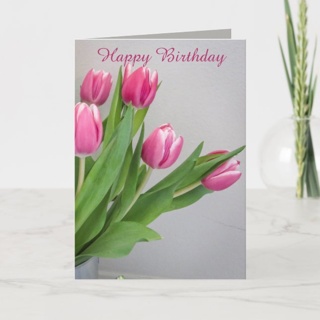 Pink Tulip Birthday Card (Front)