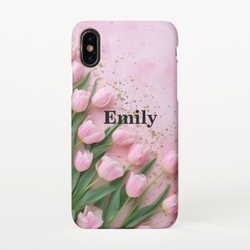 Pink Tulip Blossoms Custom monogram  iPhone X Case
