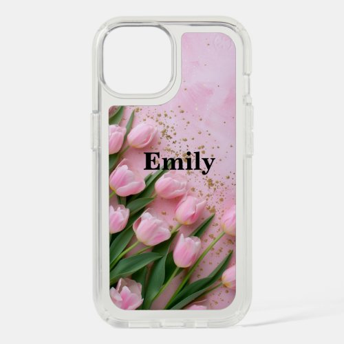 Pink Tulip Blossoms Custom monogram  iPhone 15 Case