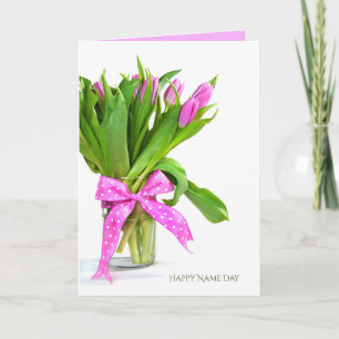 Pink Tulip bouquet for Name Day Card