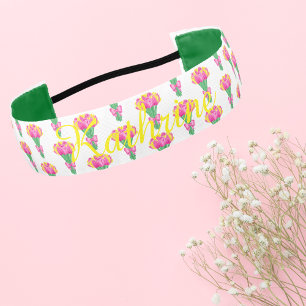 Pink Tulip Bouquet Preppy Chic & Coquette Name Athletic Headband