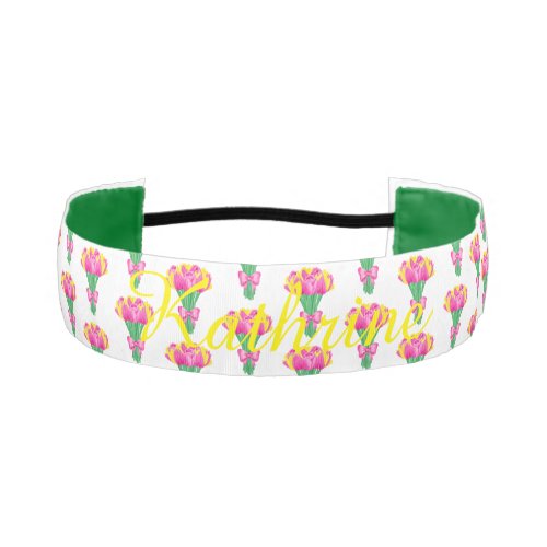 Pink Tulip Bouquet Preppy Chic  Coquette Style Athletic Headband