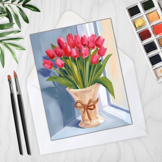 Pink Tulip Bouquet Watercolor Floral Card (Creator Uploaded)