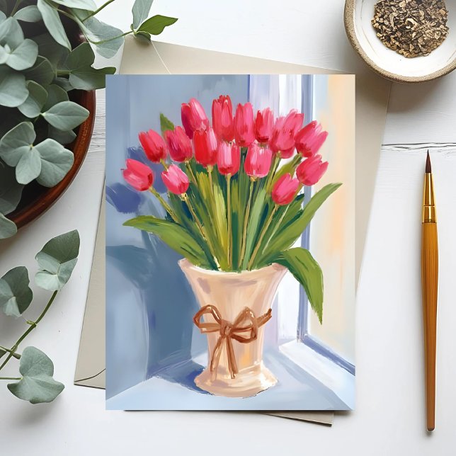 Pink Tulip Bouquet Watercolor Floral Postcard (Creator Uploaded)