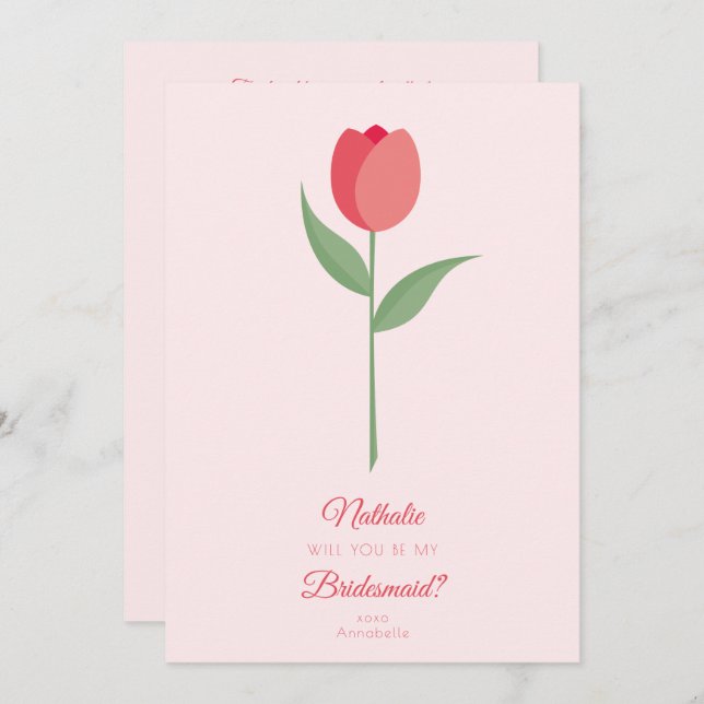 Pink Tulip Bridesmaid Photo Friends Proposal Card (Front/Back)