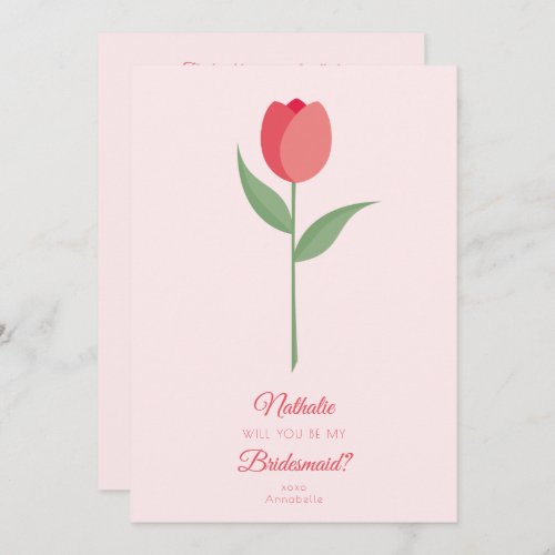 Pink Tulip Bridesmaid Photo Friends Proposal Card