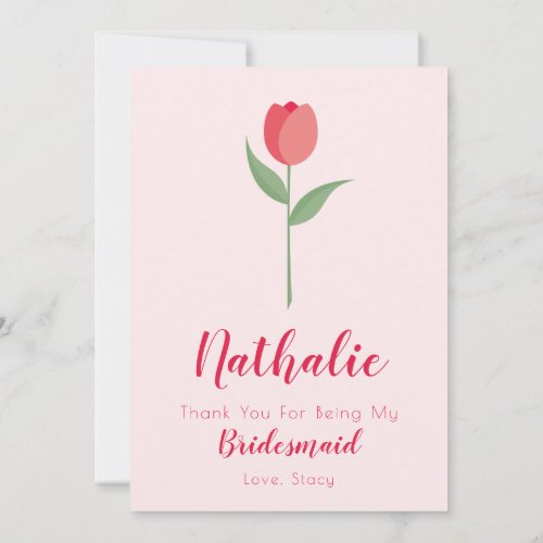 Pink Tulip Bridesmaid Thank You Card